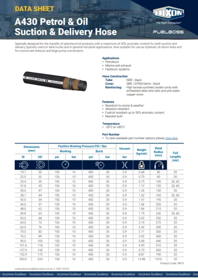 A430 Petrol & Oil Suction & Delivery Hose 